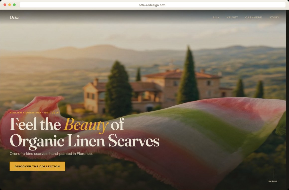 Otta Italy concept redesign — cinematic scrolling homepage